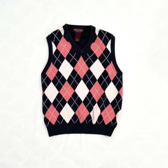 Brooks Brothers Children's Navy & Pink Argyle V-neck Sweater Vest - Picture 1 of 5